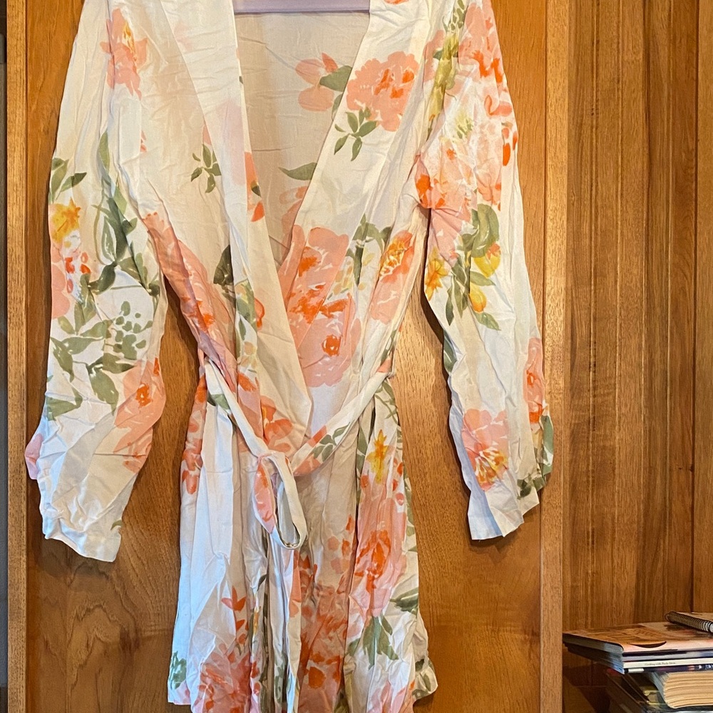Plum Pretty Sugar Floral Wrap Robe in Pink and Orange